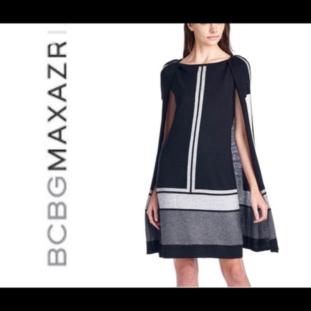 BCBG - Cape sweater dress - olive green with color block